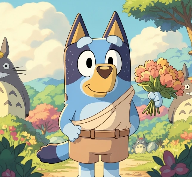 Bluey coloring page featuring Bluey and Bingo playing in the park