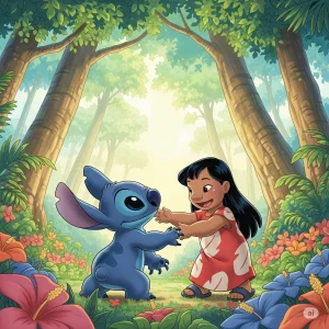 Lilo and Stitch coloring page featuring Stitch and Angel for kids to color