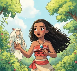 Free printable Moana coloring page featuring Moana and Maui with tropical background