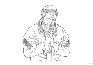 Family gathered around a menorah illustration.