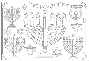 Jewish Coloring Pages featuring a traditional Passover seder plate in black and white