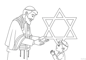 Top-quality Jewish coloring sheet featuring traditional symbols and holiday themes for children