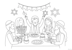 Torah scroll and Star of David outlined for coloring.