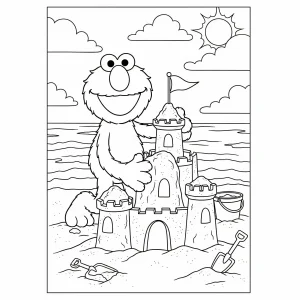 Free printable Elmo coloring page for kids – fun Sesame Street coloring sheet featuring Elmo in various playful scenes