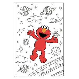 Free printable Elmo coloring page for kids – fun Sesame Street coloring sheet featuring Elmo in various playful scenes