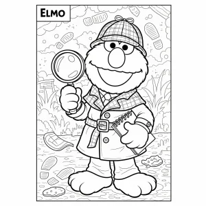 Free printable Elmo coloring page for kids – fun Sesame Street coloring sheet featuring Elmo in various playful scenes