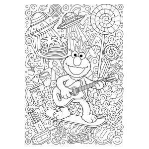 Free printable Elmo coloring page for kids – fun Sesame Street coloring sheet featuring Elmo in various playful scenes
