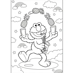 Free printable Elmo coloring page for kids – fun Sesame Street coloring sheet featuring Elmo in various playful scenes