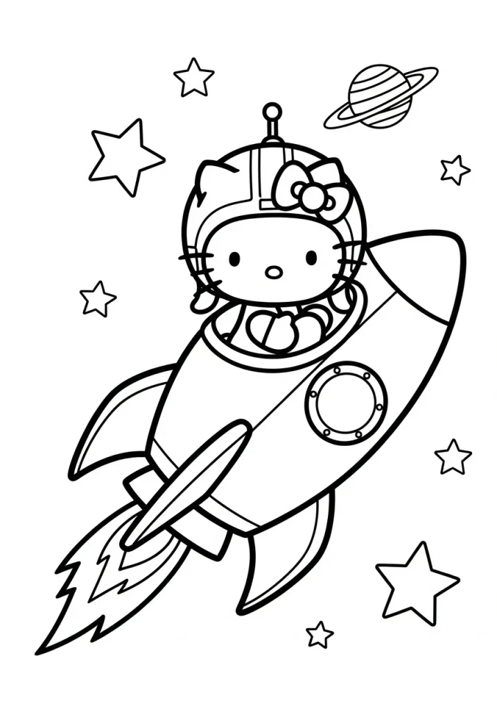 hello kitty in a rocket ship coloring pages