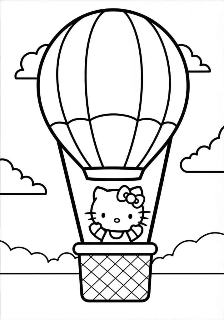 hello kitty in hot air balloon coloring pages1