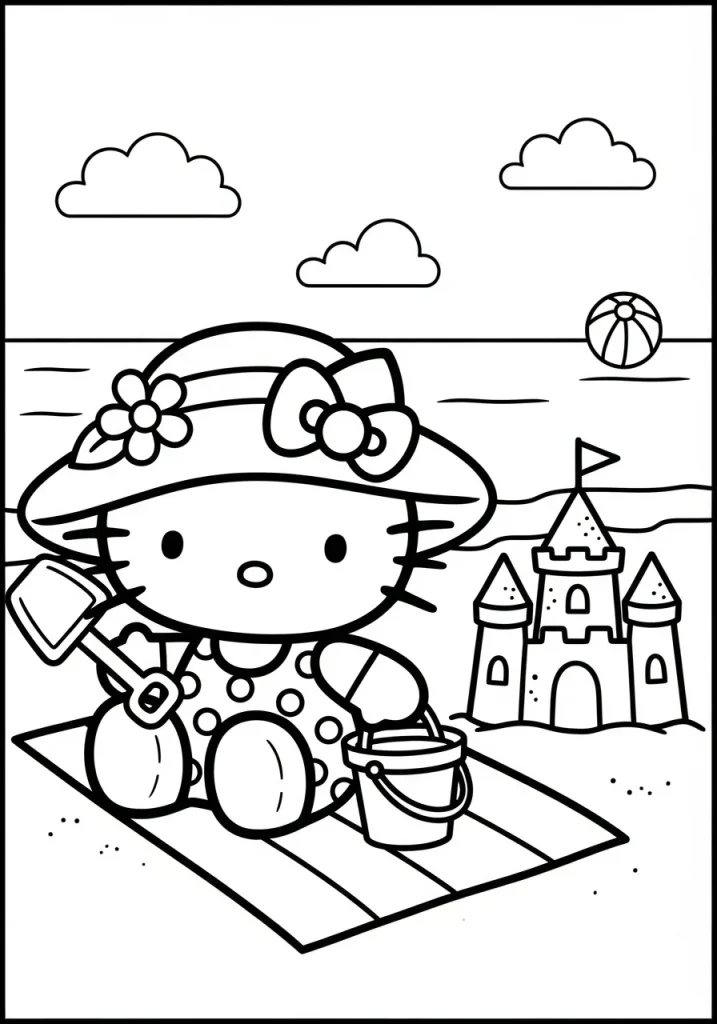 hello kitty with sand castle coloring pages4