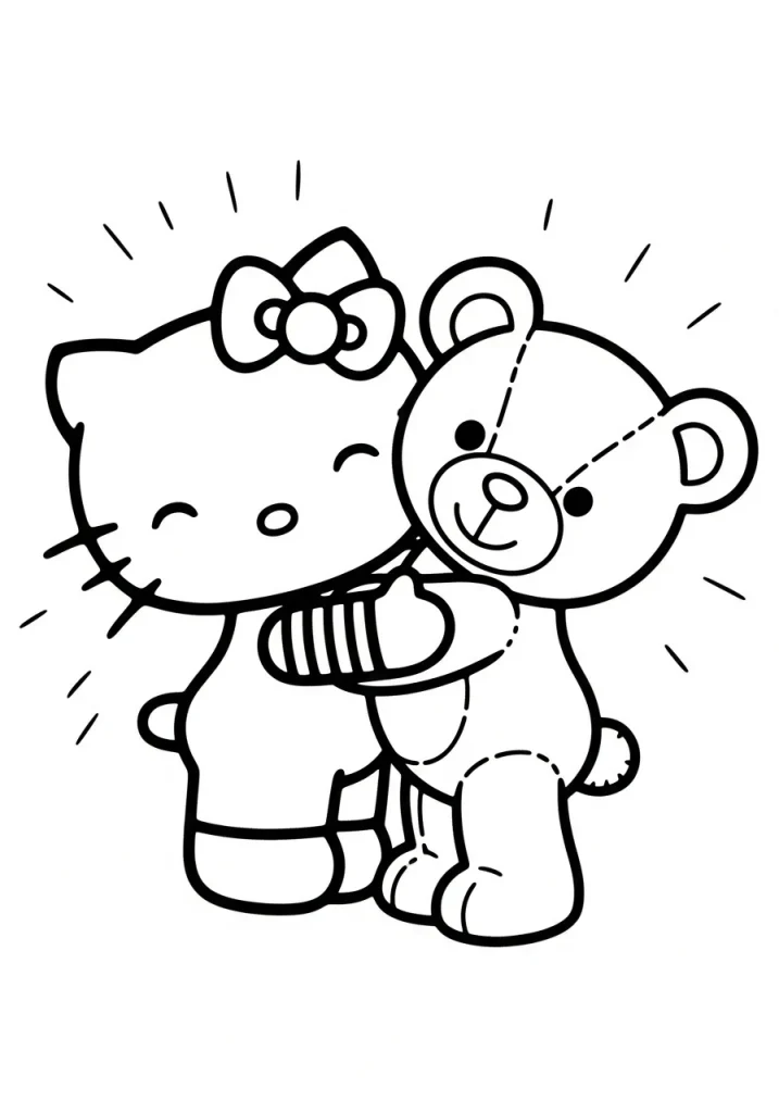 hello kitty with teddy bear coloring pages
