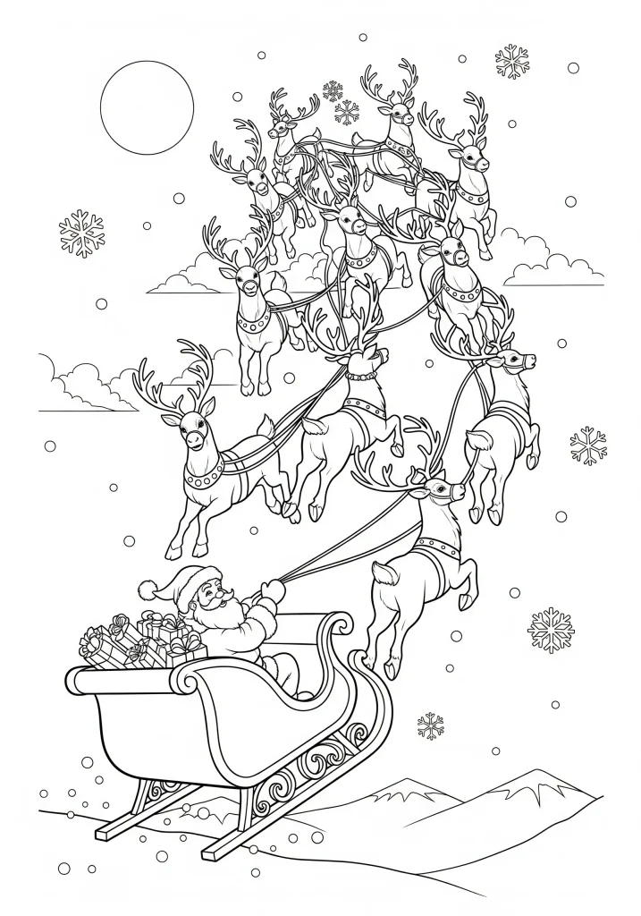 santa and sleigh coloring pages