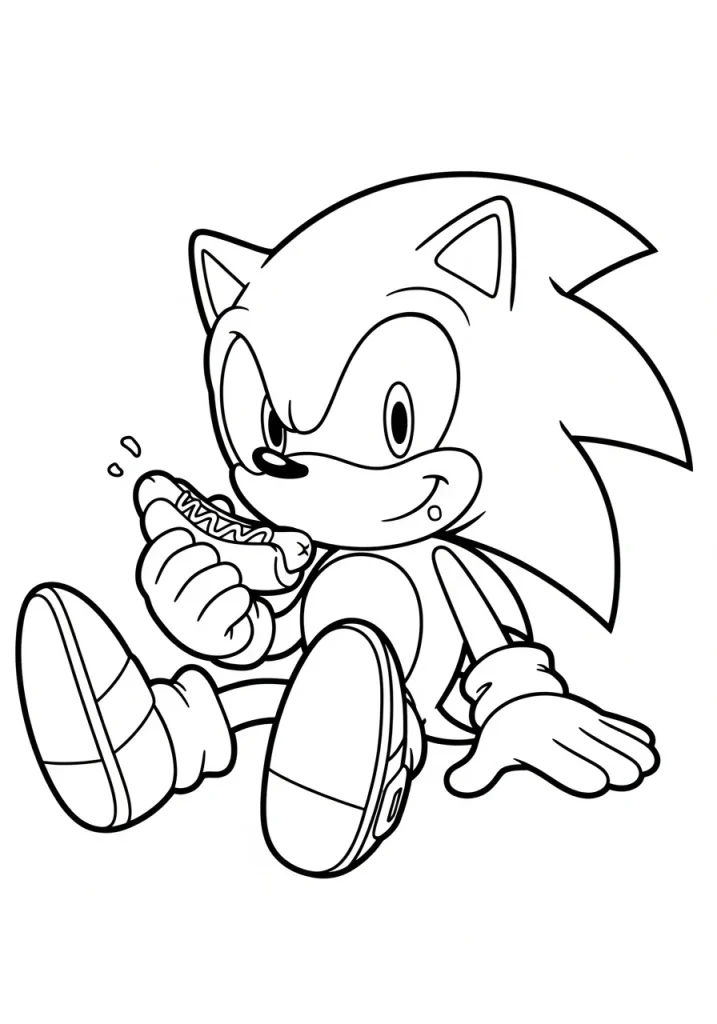 sonic coloring pages eating hot dog