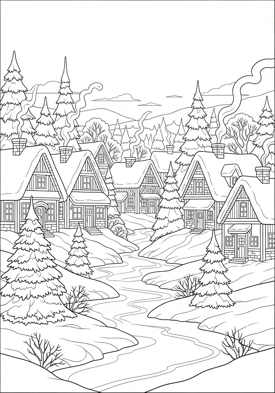 winter village coloring pages