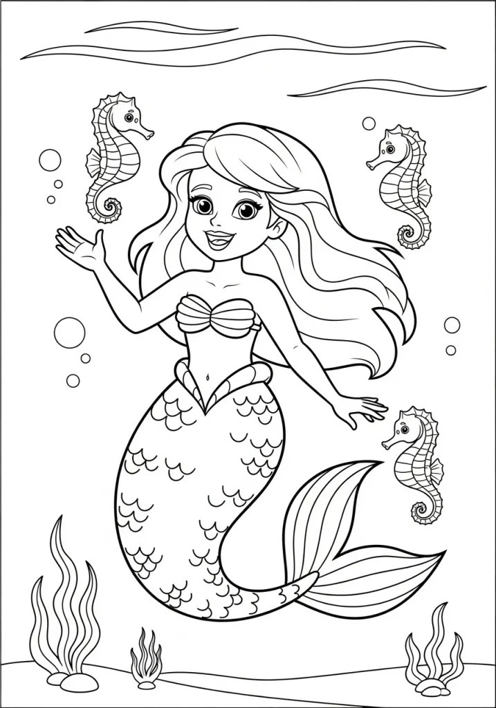 mermaid coloring pages for kids