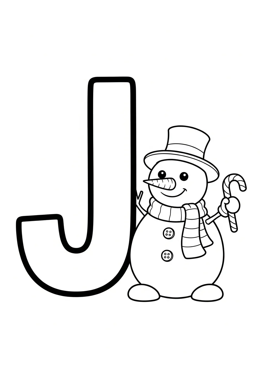 Christmas alphabet coloring page J for Jingle Bells