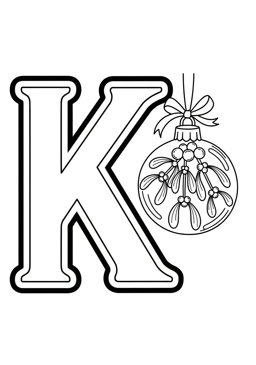Christmas alphabet coloring page K for Kris Kringle