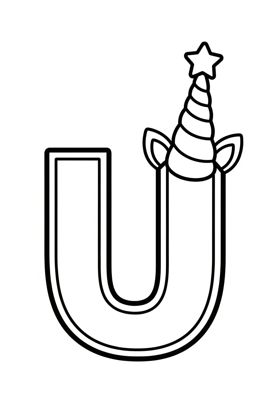 Christmas alphabet coloring page U for Unwrap