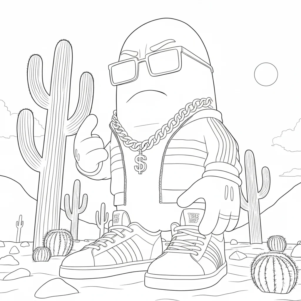 Simple Italian brainrot character with bold outlines easy coloring