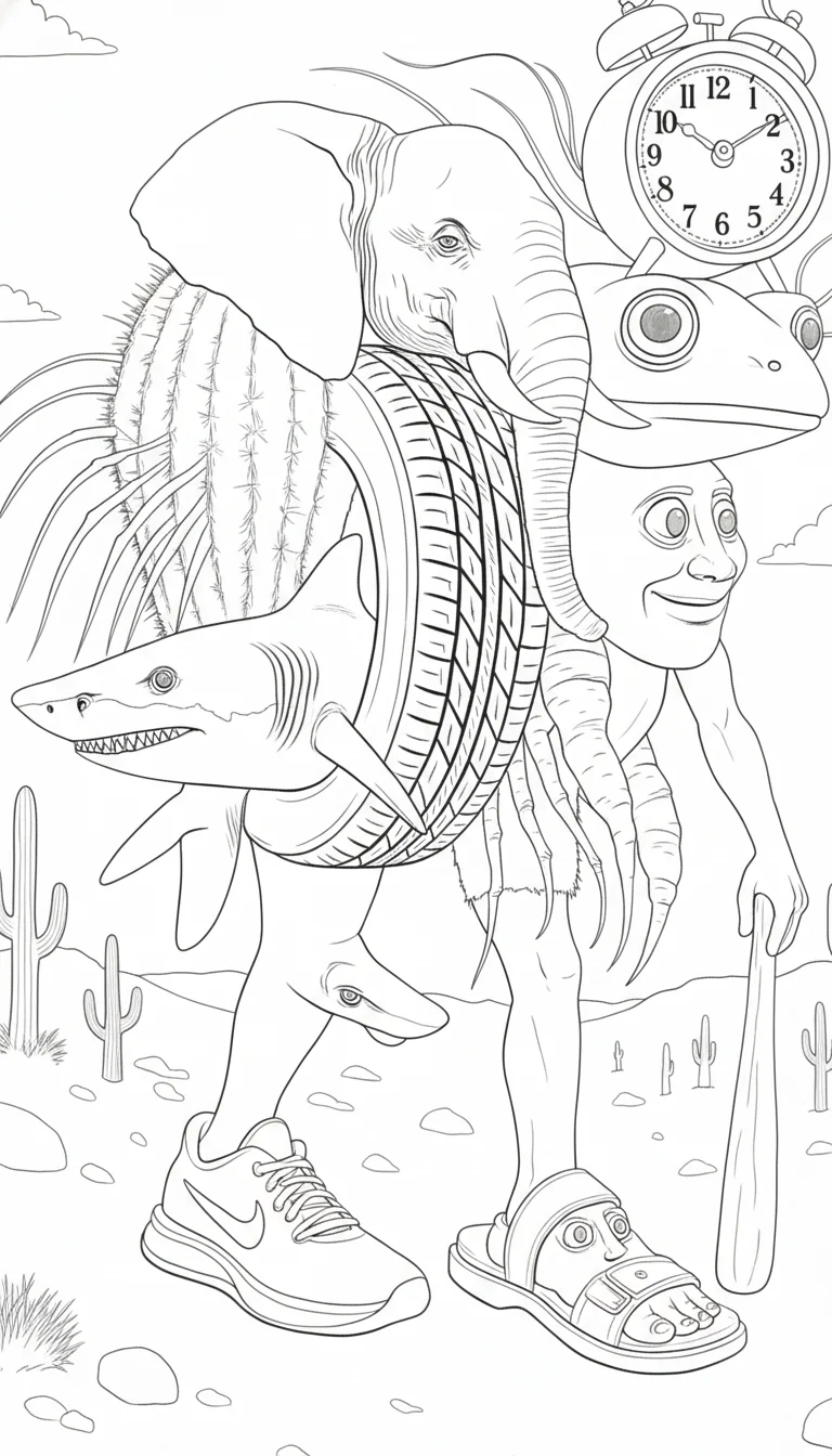 Wreath style Italian brainrot circular coloring page