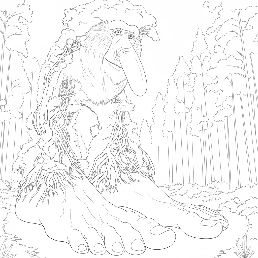 Surreal Italian pasta monster brainrot coloring page for kids